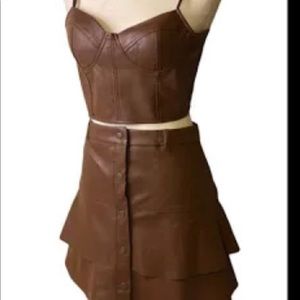 NWT Haute Monde Brown Faux Leather Bustier Top & Skirt Set Size XL  2 piece 🤎